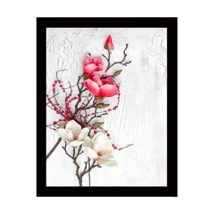 Bästa pris Inramad Canvastavla i trä - 41x56 cm - Vacker bukett av magnolior i rosa och vitt Rosa / Vit - Inredning