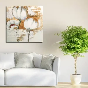 Canvastavla 45x45 cm - Abstrakt komposition med blommor i ljusa toner Vit / Beige / Brun - Inredning Billig