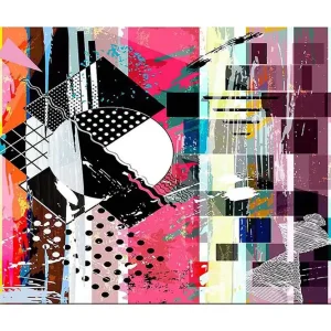 risnedsättning Canvastavla 70x100 cm - Abstrakt komposition med geometriska former och livliga färger Rosa / Svart / Vit - Inredning