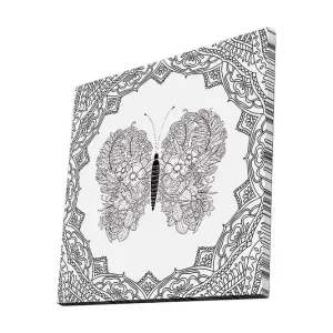 Begränsat antal Canvastavla 45x45 cm - Detaljerad fjäril med blommönster och ornamentik Svart / Vitt - Inredning