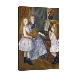 Outlet Canvastavla 70x100 cm - Tre flickor som spelar musik vid ett piano Ljusblå / Vit / Svart - Inredning