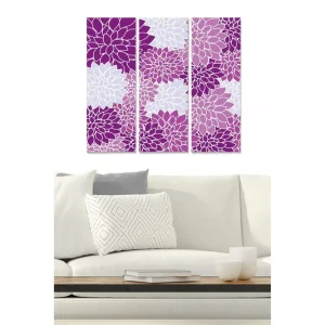 Canvastavla i trä 3-delar 50x70 cm - Färgrik komposition av blommor i lila toner Lila / Vit - Inredning Premium
