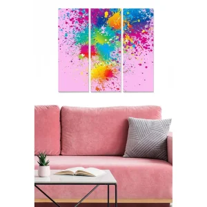 Canvastavla i trä 3-delar 50x70 cm - Färgglad abstrakt komposition med sprutande färger Blå / Gul / Rosa - Inredning Köp online