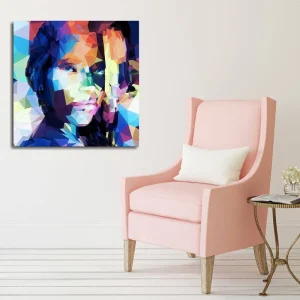 Canvastavla 45x45 cm - Geometrisk porträtt av en kvinna i färgglad stil Blå / Röd / Grön - Inredning risnedsättning