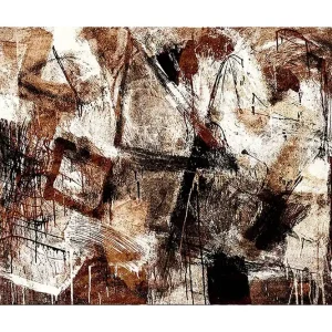 Canvastavla 70x100 cm - Abstrakt komposition med inslag av geometriska former och linjer Mörkbrun / Beige / Vit - Inredning Begränsat antal