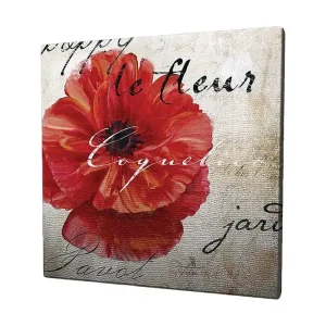 Canvastavla 45x45 cm - Röd vallmo med handskriven text i bakgrunden Röd / Beige / Svart - Inredning Trygg betalning