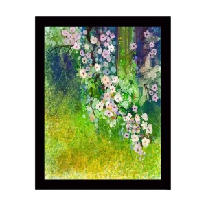 Kampanj Inramad Canvastavla i trä - 41x56 cm - Färgrik bukett av blommor i en grönskande miljö Grön / Rosa / Vit - Inredning