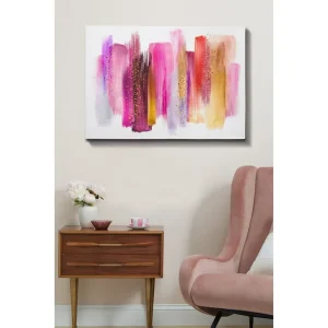 Begränsad tid Canvastavla 70x100 cm - Abstrakt konst med färgglada penseldrag i rosa och guldtoner Rosa / Guld / Röd - Inredning