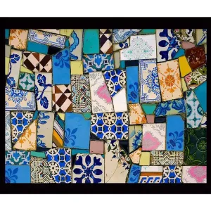 Inramad Canvastavla i trä - 41x56 cm - Färgglad mosaik av keramiska plattor Blå / Grön / Orange - Inredning Billigare