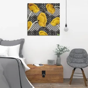 Kampanjpris Canvastavla 45x45 cm - Gula blommor mot en svart och vit bakgrund Gult / Svart / Vitt - Inredning