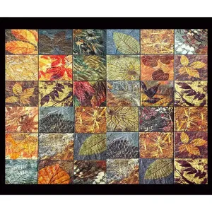 Billig Inramad Canvastavla i trä - 41x56 cm - Mosaik av olika löv i varierande färger och texturer Guld / Röd / Grön - Inredning