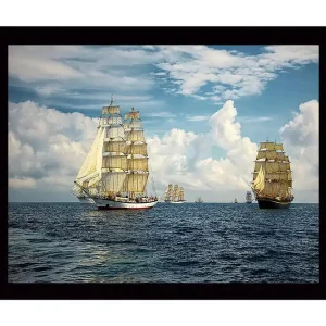 Kundfavorit Inramad Canvastavla i trä - 41x56 cm - Segelbåtar på öppet hav under en klar himmel Blå / Vit / Beige - Inredning