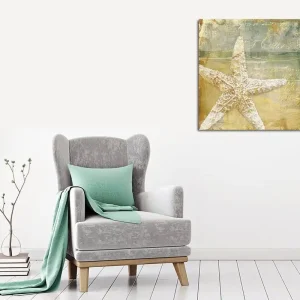 Begränsat antal Canvastavla 45x45 cm - Stjärna i sand med vintage-inspirerad bakgrund Guld / Beige / Ljusblå - Inredning