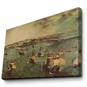 Kampanj Canvastavla 70x100 cm - Livlig sjöscen med flera segelbåtar som navigerar genom vattnet Grön / Brun / Beige - Inredning