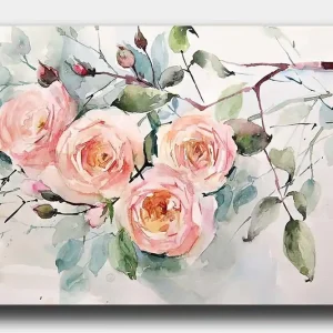 Canvastavla 70x100 cm - Vackra rosor i pastellfärger som blomstrar med grönska runtomkring Ljusrosa / Grön / Gul - Inredning Populärt val