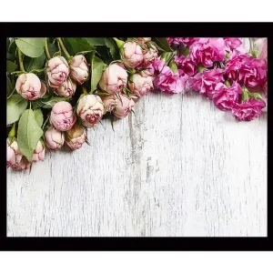 Nedsatt pris Inramad Canvastavla i trä - 41x56 cm - Rosa blommor med gröna bladverk Rosa / Grön - Inredning