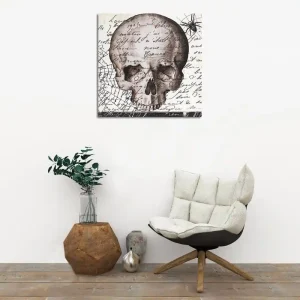 Canvastavla 45x45 cm - Mörk skalle med handskriven text och spindelmotiv Grå / Svart / Beige - Inredning Outlet