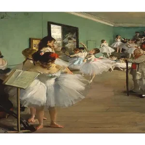 Canvastavla 70x100 cm - Grupp ballerinaer som övar i en danssal Vit / Ljusblå / Grön - Inredning Rea