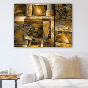 Säker betalning Canvastavla 70x100 cm - Abstrakt komposition med geometriska former i varma toner Guld / Brunt / Grått - Inredning