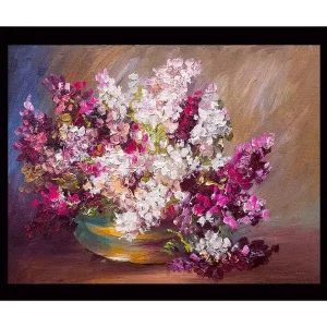 Inramad Canvastavla i trä - 41x56 cm - Färgrik bukett av blommor i en skål Lila / Vit / Grön - Inredning Begränsat erbjudande