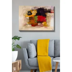 Canvastavla 70x100 cm - Abstrakt komposition med starka färger och texturer Gult / Rött / Lila - Inredning Rabatt