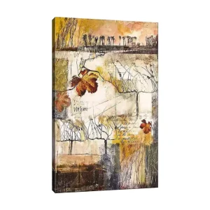 Canvastavla 70x100 cm - Stiliserad vinodling med höstlöv och abstrakta linjer Guld / Brunt / Beige - Inredning Rabatt