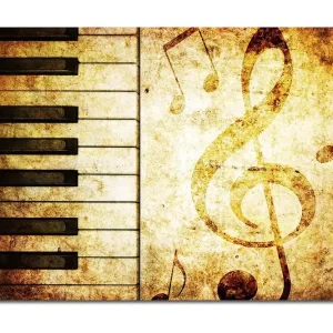 Reapris Canvastavla 70x100 cm - Ett stiliserat pianoklaviatur med musiknoter i en vintage-inspirerad design Guld / Brunt / Svart - Inredning