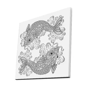 Billigare Canvastavla 45x45 cm - Två stiliserade fiskar i en dynamisk komposition Svart / Vitt - Inredning