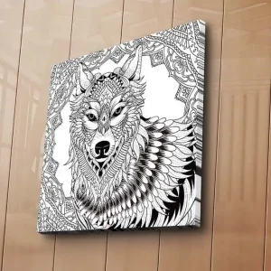 Beställ idag Canvastavla 45x45 cm - Detaljerad illustration av en varg med ornamentala mönster Svart / Vitt - Inredning