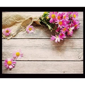Säker betalning Inramad Canvastavla i trä - 41x56 cm - Färgrik bukett av blommor på en träyta Rosa / Gult / Brunt - Inredning