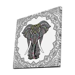 Snabb leverans Canvastavla 45x45 cm - Detaljerad elefant med färgglada mönster Svart / Gul / Turkos - Inredning