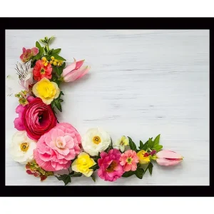 Inramad Canvastavla i trä - 41x56 cm - Färgrik bukett av blommor i olika nyanser Rosa / Gult / Vitt - Inredning Kampanjpris