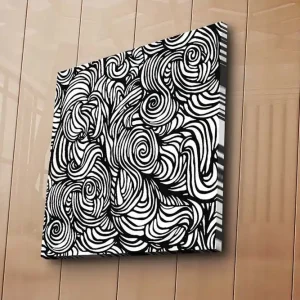Canvastavla 45x45 cm - Abstrakt komposition med svarta och vita spiraler Svart / Vit - Inredning Billigare