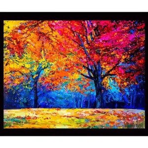 Kundfavorit Inramad Canvastavla i trä - 41x56 cm - Färgglada höstträd med ljusa löv i orange och rosa nyanser Orange / Rosa / Blå - Inredning