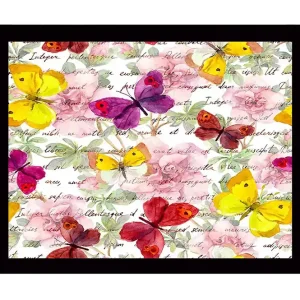 Inramad Canvastavla i trä - 41x56 cm - Färgglada fjärilar i en blomstrande komposition Gul / Lila / Rosa - Inredning Lågt pris
