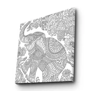 Snabb frakt Canvastavla 45x45 cm - Detaljerad illustration av en elefant omgiven av växtlighet Svart / Vitt - Inredning
