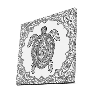 Snabb leverans Canvastavla 45x45 cm - Sköldpadda i geometrisk stil omgiven av dekorativa mönster Svart / Vitt - Inredning
