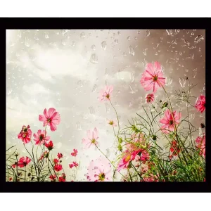 Lägg i varukorgen Inramad Canvastavla i trä - 41x56 cm - Färgrik blomsteräng med rosa blommor Rosa / Grön - Inredning