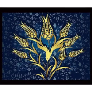 Inramad Canvastavla i trä - 41x56 cm - Gyllene blommor mot en mörkblå bakgrund Guld / Mörkblå - Inredning Endast denna vecka