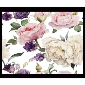 Rabatter Inramad Canvastavla i trä - 41x56 cm - Färgrik bukett av blommor i olika nyanser Rosa / Lila / Vit - Inredning