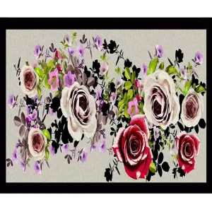 Inramad Canvastavla i trä - 41x56 cm - Färgrik bukett av rosor och blommor Rosa / Grön / Svart - Inredning Extra rabatt
