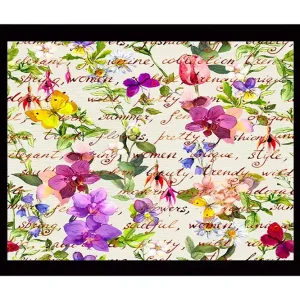 Inramad Canvastavla i trä - 41x56 cm - Färgrik samling av blommor och fjärilar Lila / Rosa / Gul - Inredning Reapris