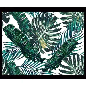Kampanjpris Inramad Canvastavla i trä - 41x56 cm - Tropisk bladverk med gröna palmblad Mörkgrön / Ljusgrön / Vit - Inredning