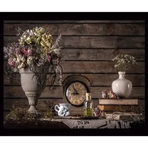 Inramad Canvastavla i trä - 41x56 cm - Vacker bukett av torkade blommor i en elegant vas Grå / Lila / Beige - Inredning Fri frakt