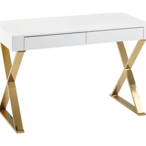 Beställ nu Wohnling Willowdale Skrivbord 118 cm med Förvaring 2 Lådor Vit/Guld - Möbler
