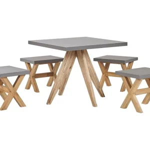 Trädgårdsset av Utebord och 4 pallar 90 x 90 cm OLBIA Grå - Utemöbler & utemiljö Expressleverans