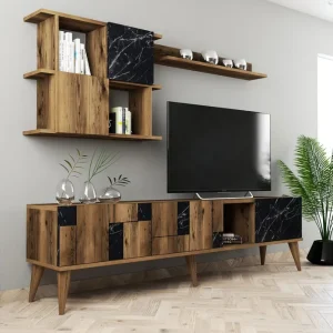 Outlet Alsacia Tv-möbelset 180 cm Mörkbrun/Svart - Möbler