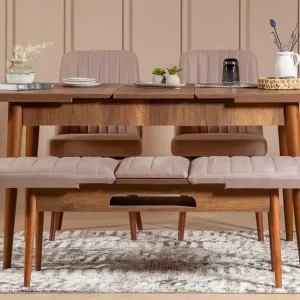 Valsot Förlängningsbar Matgrupp 129 cm Vit/Mörkbrun - Möbler Begränsat antal