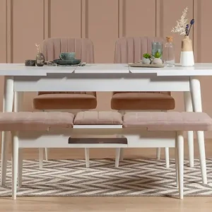 Valsot Förlängningsbar Matgrupp 129 cm Vit/Grå - Möbler Kampanjpris