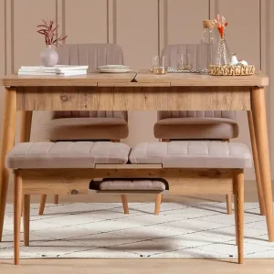 Valsot Förlängningsbar Matgrupp 129 cm Natur/Grå/Brun - Möbler Populär